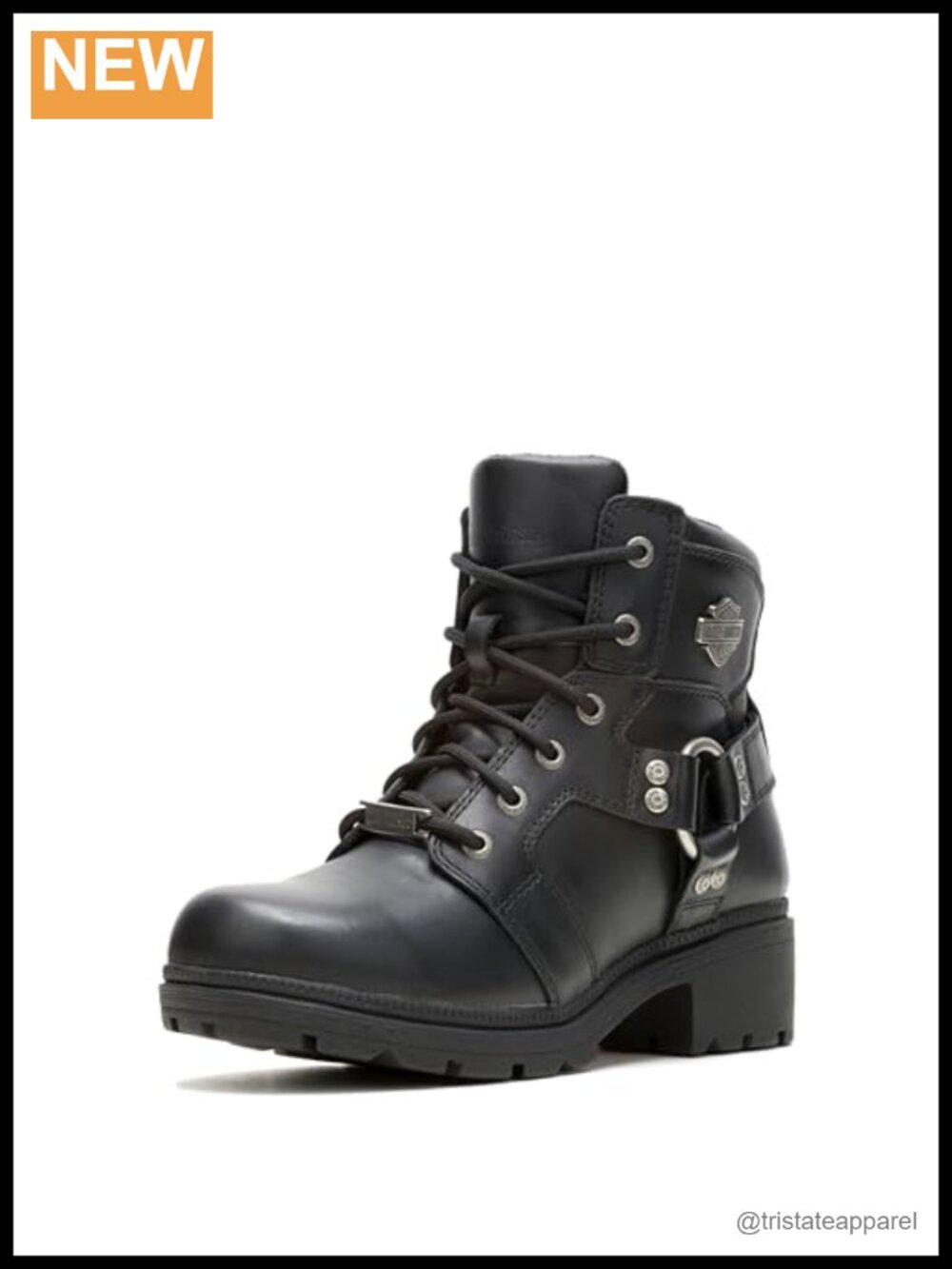 Women's Mid-Calf Leather Motorcycle Boots with Harness Ring